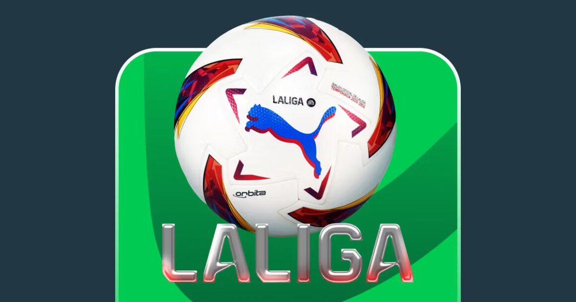 La Liga trophy on a stadium pitch